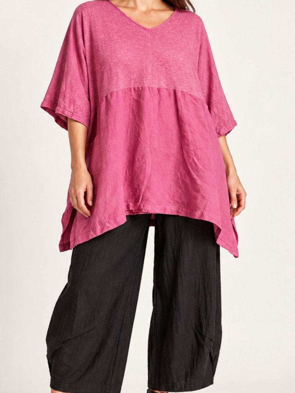 Cut Loose Pink Linen Cotton Mixed Media Asymmetric Tunic Large/Extra Large